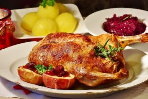 Duck and fruit set for Christmas dinner